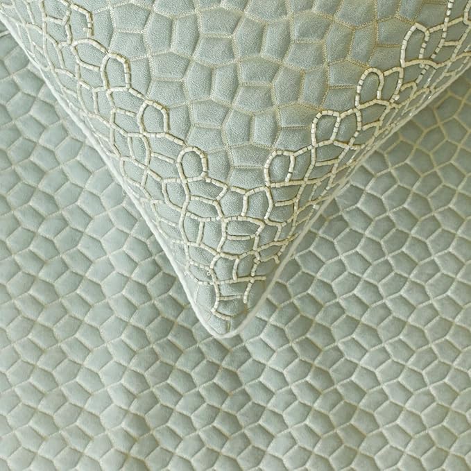 The HomeCentric King/Queen/Twin Blue Decorative Queen 74"x18" Bed Runner Without Pillow Cover, Mosaic, Bead Embroidery, Handmade, Tassels Bed Scarf on Jacquard Fabric - Tessellation Blue