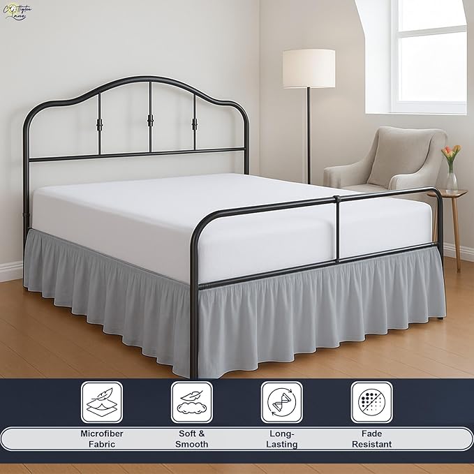 Cottington Lane Ruffled Bed Skirt Twin Size with Split Corner, Brushed Microfiber Hotel Quality Silver Grey Dust Ruffle, 18 Inch Drop Gathered Bedskirt, Soft and Stylish, Shrinkage and Fade Resistant