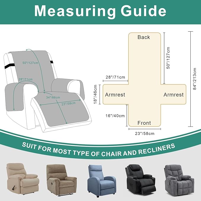 Foxdecor Recliner Chair Covers, Recliner Cover Non-Slip Chair Covers, Washable Recliner Couch Cover Furniture Protector, Cover for Recliner Chair with Elastic Straps. (Chocolate, 23" W)