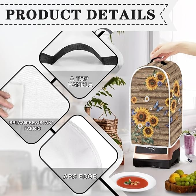 Sunflower Print Dust Cover for Blender Wood Design Blender Covers Stain Resistant Food Processor Dust Covers Washable Appliance Cloth Protector with Top Handle 2025
