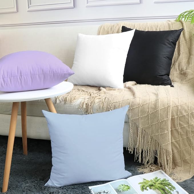 Thmyo 4-Pack 100% Cotton Comfortable Solid Decorative Throw Pillow Case, Square Cushion Cover Pillowcase Sublimation Blank Pillow Covers DIY Throw Pillowcase for Sofa(18x18 inch/ 45x45cm,Light Blue)