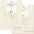 Organic Cotton Crib Mattress Protector (Water-Resistant) - Breathable Fitted Liner Pad, GOTS-Certified, Hypoallergenic, Made in USA - Playard 38"x26" - Pack of 2