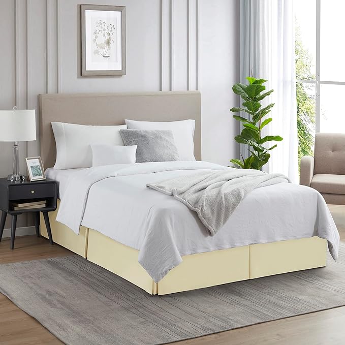 Nestl Vanilla Yellow Twin Bed Skirt - Twin Size Bed Skirt 14 Inch Drop - Brushed Microfiber Bed Skirts - Hotel Quality Pleated Bed Skirt - Shrinkage & Fade Resistant