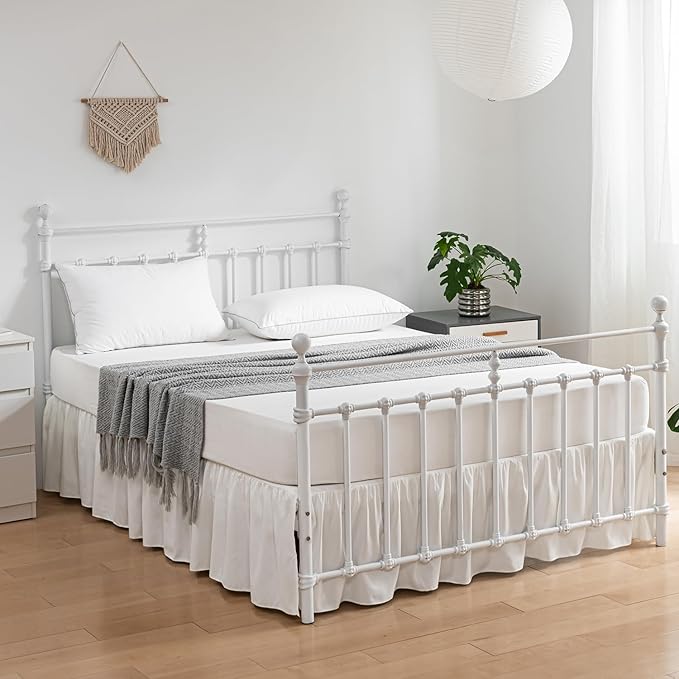 Bed Skirt Full Size Ruffled Bed Skirts with Split Corners, 12 Inch Drop Dust Ruffle Bed Skirt with Platform, Ivory, Full - 12" Drop