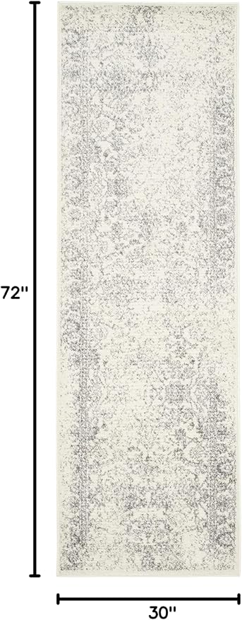 SAFAVIEH Adirondack Collection Runner Rug - 2'6" x 6', Ivory & Silver, Distressed Vintage Floral Design, Non-Shedding & Easy to Clean, Ideal for Hallway, Foyer, Entryway, Bedroom (ADR109C)