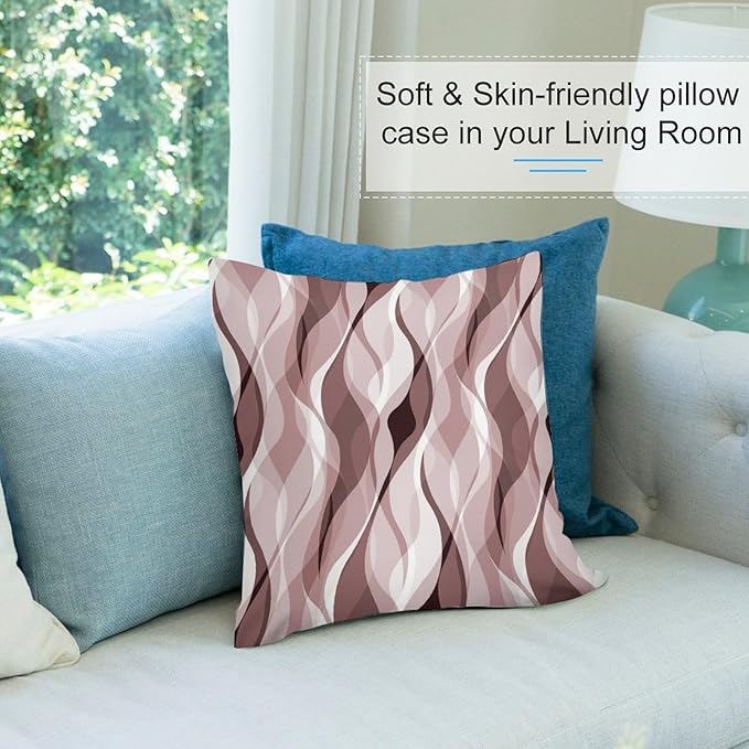 Pink Throw Pillow Covers Modern Abstract Pink and Grey Striped Decorations for Bedroom Living Room Farmhouse Sofa Pillows Bed Couch 12x12 Inch