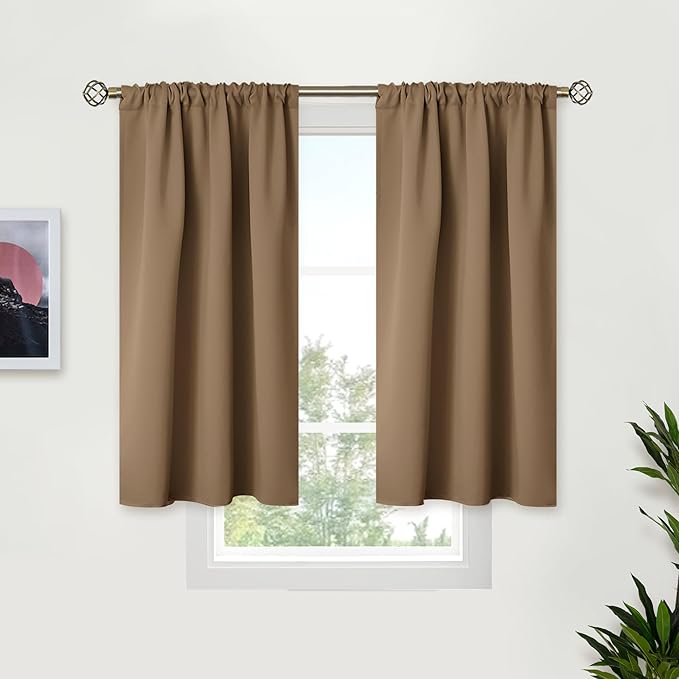 BGment Taupe Blackout Curtains 40 Inches Length for Kitchen Cafe Window - Short Thermal Insulated Drapes with Rod Pocket Room Darkening Privacy for Bedroom Bathroom, 34 x 40 Inch, 2 Panels