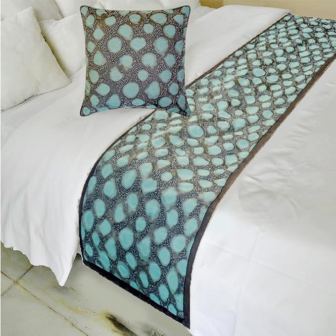 The HomeCentric Blue Bed Runner for King/Queen/Twin Jacquard Decorative Bed Scarf 53"x18" Bed Runner Without Pillow Cover, Abstract Bed Scarf Bedroom Décor Accent - Laguna Drift