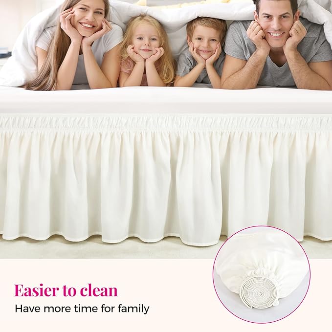 RIMELA Warm White Bed Skirt Queen 25 Inch Drop, Elastic Bed Skirts Queen Size Dust Ruffle, Bedskirt for Adjustable Bed Base, Wrinkle & Fade Resistant Silky Luxurious Fabric Easy to Install