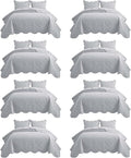 IR Imperial Rooms 8 Pack Quilt King Size Bedding (106" x 96") - Bulk Wholesale for Hotels, Guest Bedroom & Airbnbs - Lightweight Microfiber Reversible Floral Embossed Quilts Bedspreads (Silver)
