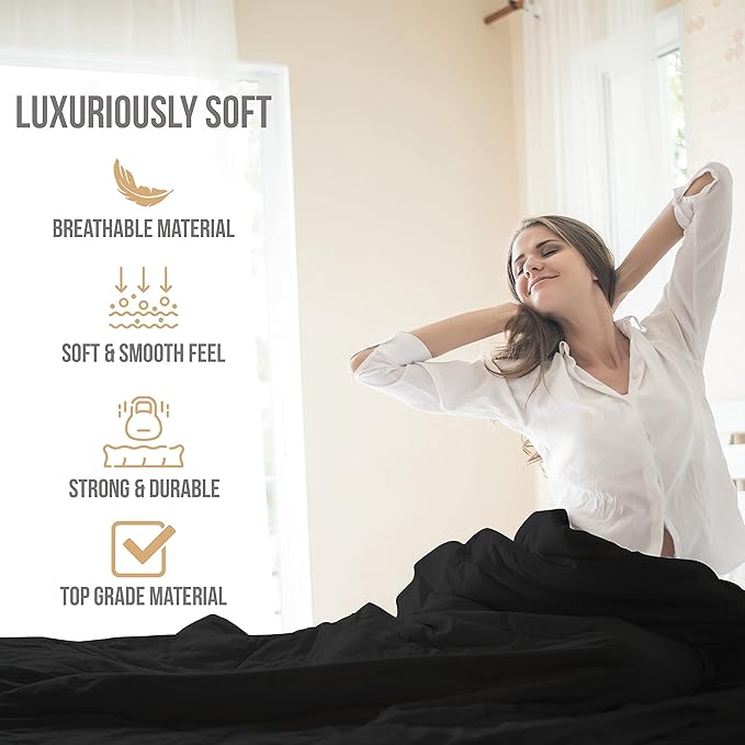 Queen Sheet Set - Luxury Hotel Bed Sheets - Soft Cooling Sheets with Elastic Corner Straps - Deep Pockets Microfiber Bedsheet - Bedding Sheet & Pillowcases - 4 Piece (Queen Size, Black)