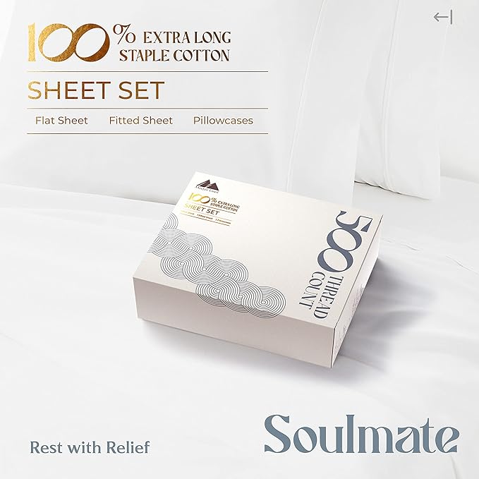 Mayfair Linen 100% Cotton Sheets Full Size Bed Set - 500 Thread Count Sheets Full Size 4 PC Set (White), Soft, Cooling, Hotel-Quality 16" Deep Pocket Cotton Bedsheet for Hot Sleepers