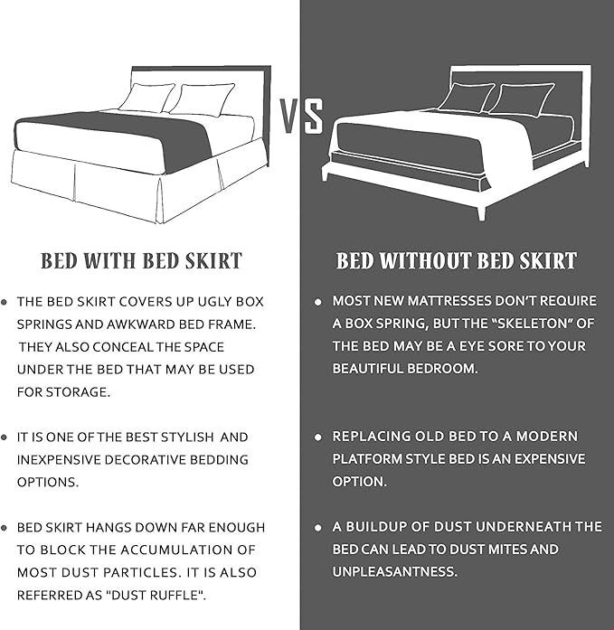 Queen Size Bed Skirt 600 TC Egyptian Cotton 18 Inch Drop Easy Fit - Bed Skirt for Queen 60x80 Inch Beds - Center & Corner Pleats, White Solid