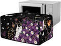 Toaster Oven Cover with Side Pockets, Dustproof Smart Microwave Convection Oven Cover with Handle, for Kitchen Decor, L, 18.5" x 22.5" x 13", White Cat Violet Daisy Butterfly Black