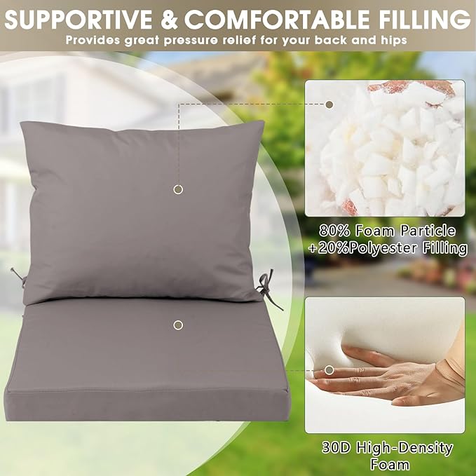 Outdoor Seat Cushion Set 24 x 24 In, Water-Resistant & Fade-Resistan, Patio Furniture Cushions with Removable Cover Deep Seat & Back Cushion with Handle and Adjustable Straps for Chair Sofa,4PC