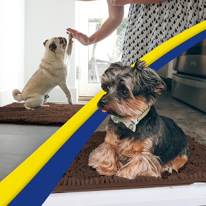 Muddy Mat® Shown on TV – Super Absorbent Microfiber Dog Door Mat for Muddy Paws, Non-Slip Washable Pet Rug, Quick Dry Chenille Entryway Carpet, Machine Washable Indoor Outdoor mat, Brown 59"x24"