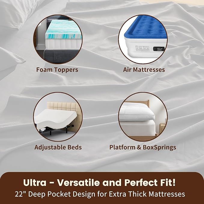 100% Linen Sheet Set Queen Size Extra Deep Pocket Fits 18-24 Inch Mattress, Breathable & Soft, Smooth 4-Piece Set for Thick Mattresses Hotel Luxury Bedding（Queen, Dark Grey）