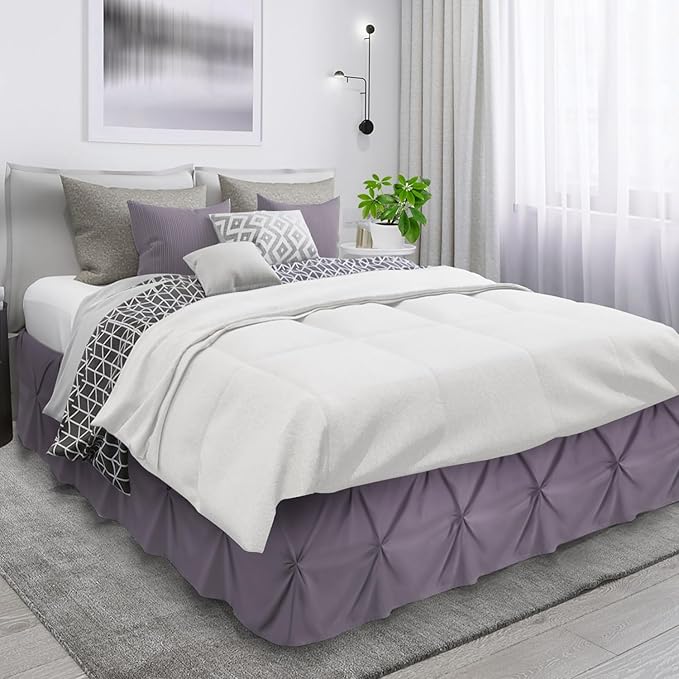 Nestl Grayish Purple Bed Skirt King Size, Pinch Pleat King Bed Skirt, 14" Inch Drop King Bedskirt, Hotel Quality Purple Bed Skirts, Microfiber Bedskirt for King Bed, Grayish Purple King Bed Skirt