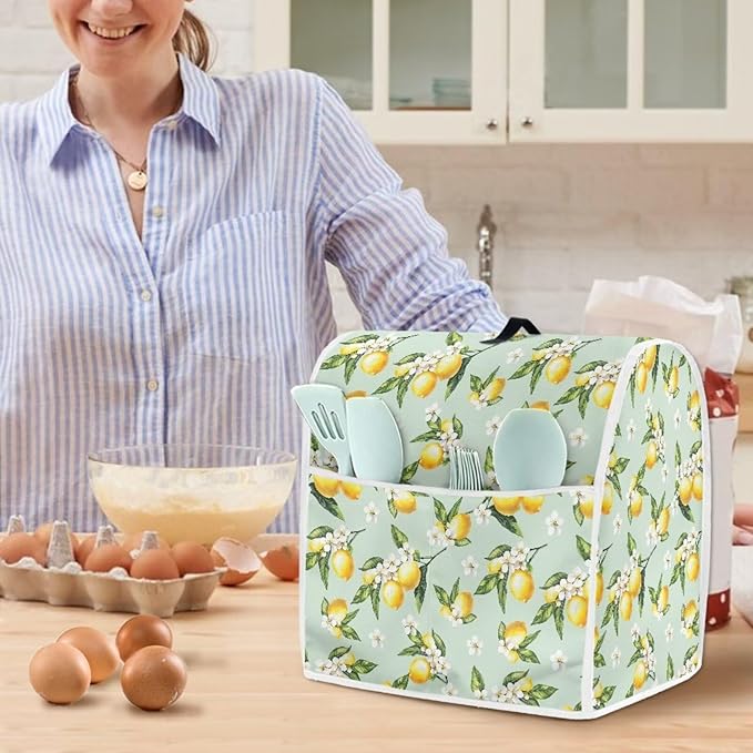 Lemon Mixer Cover for Kitchen Aid 6-8 Quart Stand Mixers, Universal Kitchen Appliance Dust Cover Washable Dustproof Cloth Cover with Pocket for Kitchenware Gift for Holiday