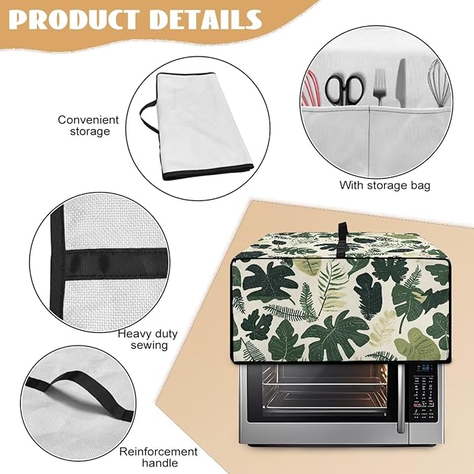 Monstera Palm Leaf Print Microwave Oven Dust Cover Foldable Microwave Toaster Oven Cover Easy to Clean Dust-Proof Kitchen Machine Covers Case Protections Protector, S