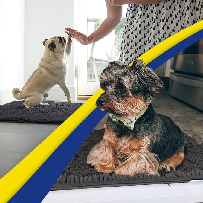 Muddy Mat® AS-SEEN-ON-TV Highly Absorbent Microfiber Door Mat and Pet Rug, Non Slip Thick Washable Area and Bath Mat Soft Chenille for Kitchen Bathroom Bedroom Indoor and Outdoor - Charcoal 24" x 72"