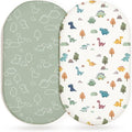 Bassinet Sheets for Baby Girls Boys 2 Pack, Fitted Baby Mattress Sheet for Rectangle, Oval, Hourglass Bassinet Mattress, Breathable Cozy & Universal Fit (Sage Dino)