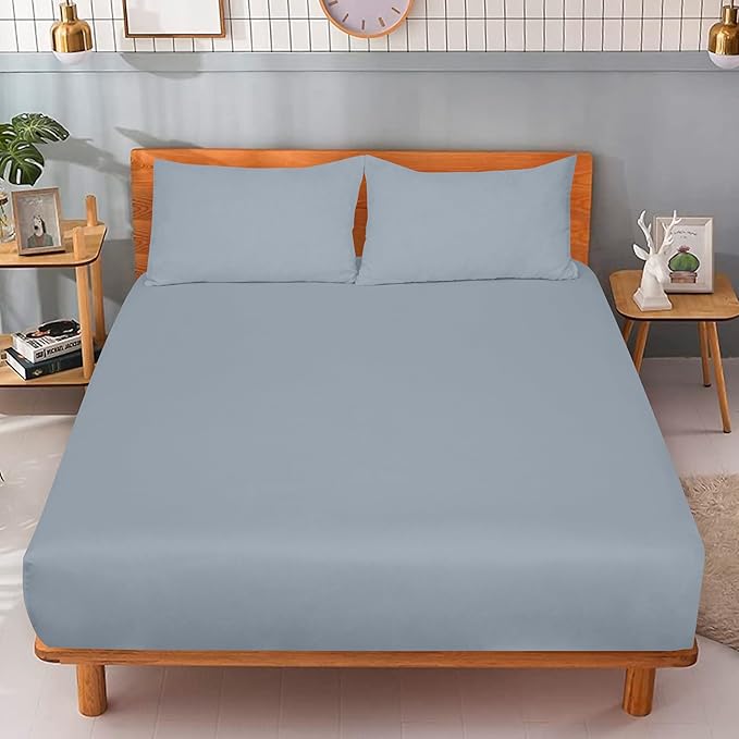 ROYALE LINENS 300 Thread Count 100% Long Staple Combed Cotton Fitted Sheet King - Super Soft Deep Pocket Bottom Sheet - Fitted Sheets Only - Elastic Sheets (King, Lake Blue)