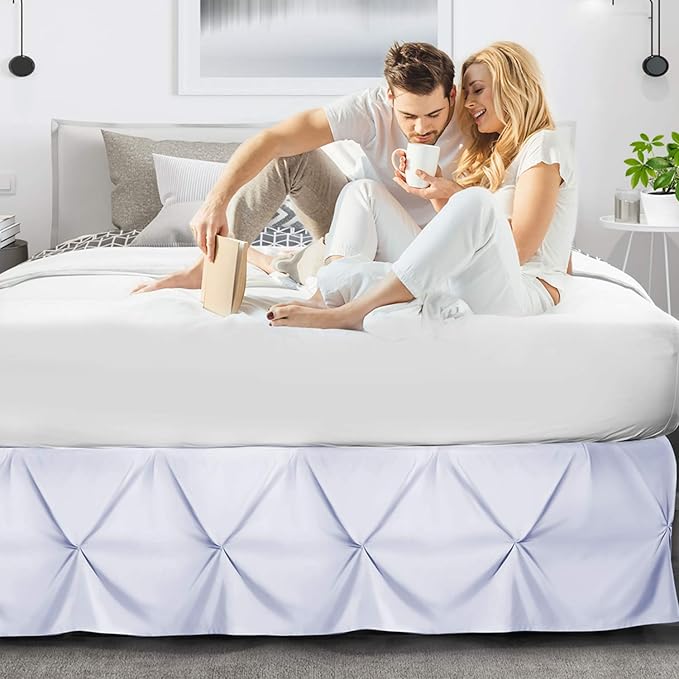 Nestl Ice Blue Bed Skirt Queen Size, Pinch Pleat Queen Bed Skirt, 14" Inch Drop Queen Bedskirt, Hotel Quality Ice Blue Bed Skirts, Premium Microfiber Bedskirt for Queen Bed, Ice Blue Queen Bed Skirt