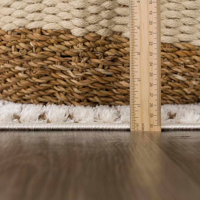 Hauteloom Keita Contemporary Mosaic Area Rug - High Pile Fluffy Soft Shag Rug for Living Room, Bedroom, Dining Room - Cream, Brown - 8'10"12