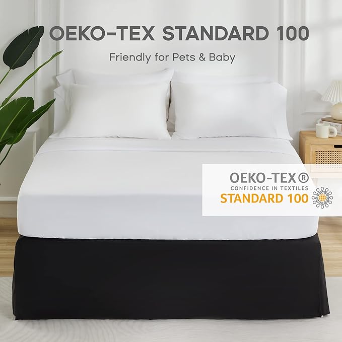 SONIVE King Bed Skirt,Premium Solid with Pleated Dust Ruffle 15-Inch Drop Easy to Put in Shrink Free and Fade Resistant Black