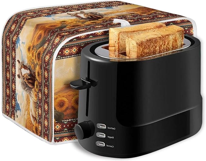 Aztec Horse Sunflower Printed Toaster Cover for Home, Tribal Horse Printed Bread Maker Cover Dirt and Fingerprint Protection, 2 Slice Toaster Oven Covers Kitchen Accessories