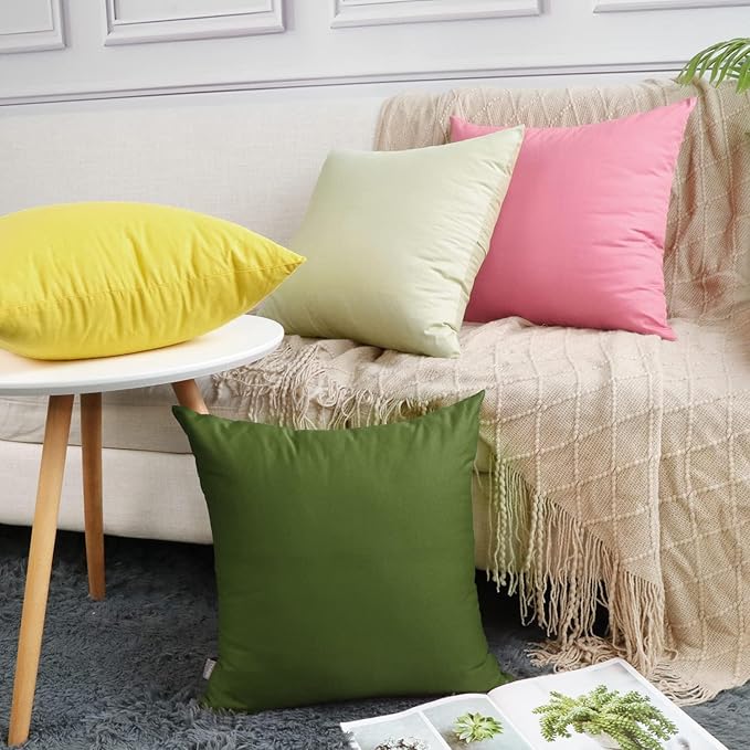 Thmyo 4-Pack 100% Cotton Comfortable Solid Decorative Throw Pillow Case, Square Cushion Cover Pillowcase Sublimation Blank Pillow Covers DIY Throw Pillowcase for Sofa(18x18 inch/ 45x45cm,Olive Green)