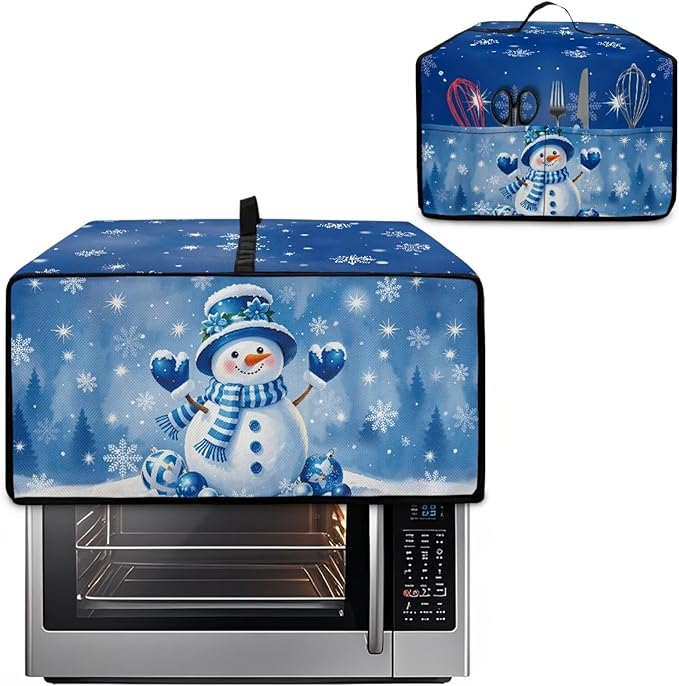 Christmas Toaster Oven Dust Cover Small Kitchen Appliance Cover for Countertop Convection Ovens,Small Appliances, S, 14.5 x 18.5 x 9 Inches, Blue Snowman Snowflake