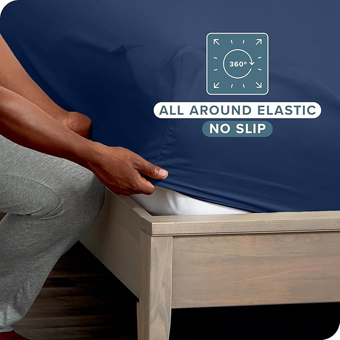 Bare Home 2-Pack Fitted Bottom Sheets Split King - Premium 1800 Ultra-Soft Microfiber - Deep Pocket - 4 Twin XL Fitted Sheets (Split King, Dark Blue)