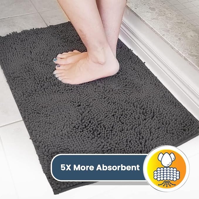 Muddy Mat® AS-SEEN-ON-TV Highly Absorbent Microfiber Door Mat and Pet Rug, Non Slip Thick Washable Area and Bath Mat Soft Chenille for Kitchen Bathroom Bedroom Indoor and Outdoor - Charcoal 24" x 72"