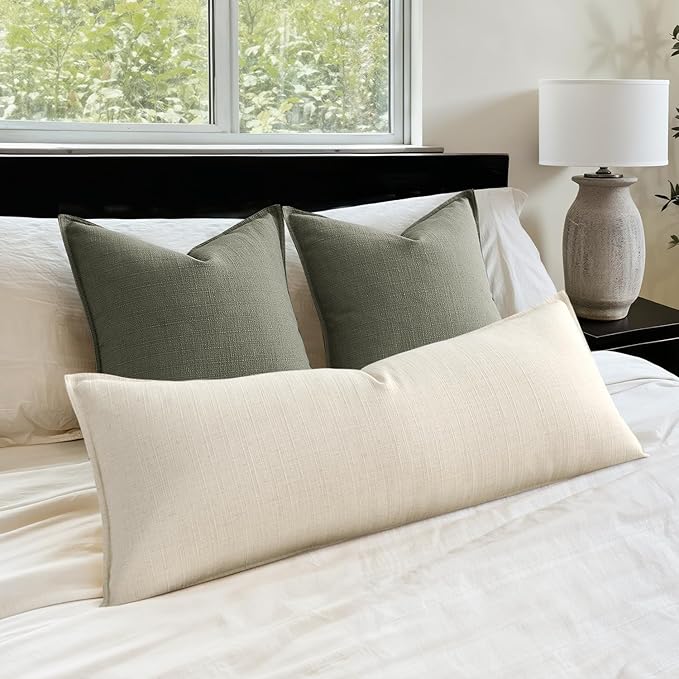 MIULEE Decorative Long Body Lumbar Throw Pillow Cover 14x36, 1 Pack Boho Farmhouse Neutral Throw Pillow for Bed, Textured Modern Linen Cushion Cases Couch Sofa Living Room Home Decor, Cream White