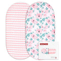 Gllquen Baby Bassinet Sheets Set 2-Pack, Breathable Cozy Bassinet Fitted Sheet Universal Fit Standard Mattress Oval Rectangle Cradle Baby Sheets for Baby Boy Girls Unisex 32"x16" (Pink Flower)