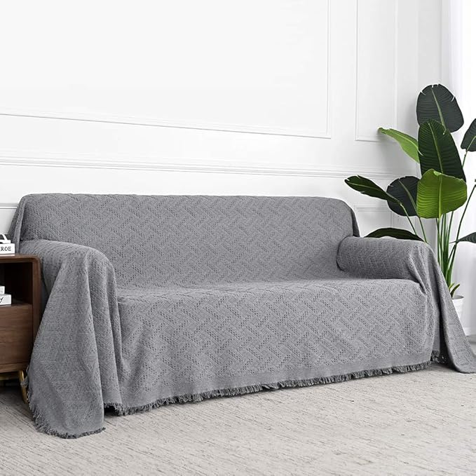 MYSKY HOME Sofa Cover, Couch Covers for 2 Cushion Couch, Geometrical Couch Cover Living Room Sofa Throws Sofa Slipcovers for Pets, & Kids (X-Large, 71" x 118", Grey)