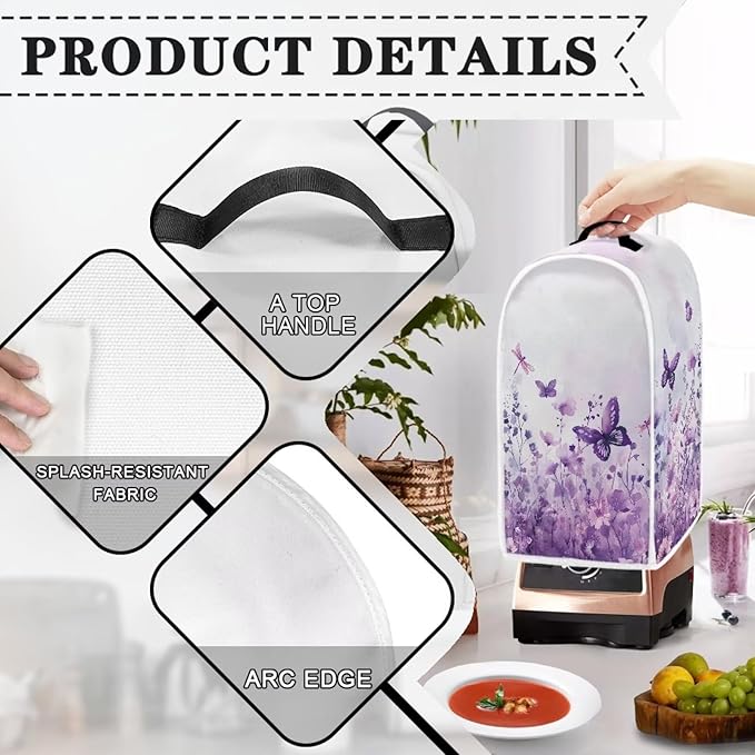 Talayituse Butterfly Dragonfly Flower Print Blender Dust Cover, Fingerprint Protection Cover for Stand Mixer or Coffee Machine, Home Kitchen Appliance Covers for Stain Dust Resistant Supplies