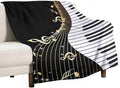 Music Note Blanket Black White Piano Keys Gold Music Note Soft Cozy Lightweight Throw Blanket for Kids Girls Boys Bedroom Living Room Dorm Chair Sofa Travel 40x50in
