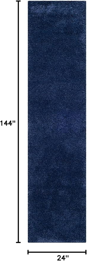 SAFAVIEH Milan Shag Collection Runner Rug - 2' x 12', Navy, Solid Design, Non-Shedding & Easy Care, 2-inch Thick Ideal for High Traffic Areas in Living Room, Bedroom (SG180-7070)