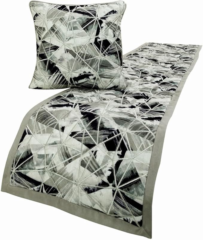 The HomeCentric King/Queen/Twin Grey Decorative Full 68"x18" Bed Runner with Pillow Cover, Print & Embroidery Bed Scarf on Cotton Fabric - Grey Angular