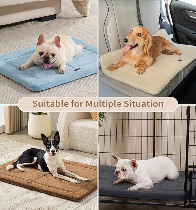 MADE 4 PETS Dog Crate Pad Bed for Medium Large Dogs, Washable & Reversible, Anti-Slip Kennel Mat for Cozy Sleeping, Soft Fluffy Dog Bed for Indoor & Outdoor Use, 35"x23", Brown