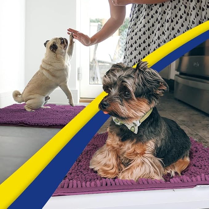 Muddy Mat® Original Dog Door Mat for Muddy Paws, Super Absorbent Microfiber, Non-Slip Washable Pet Rug, Quick Dry Chenille Entryway Carpet, Machine Washable Indoor Outdoor mat, Dark Purple 24"x60"