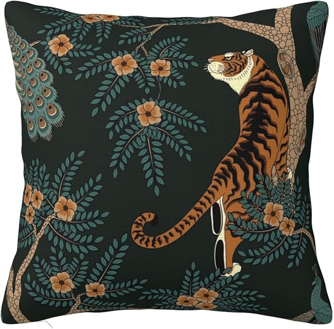 NBFKDO Pillow Cover,Tiger and Peacock (1) Throw Pillow Case Modern Cushion Cover Square Pillowcase Decoration for Sofa Bed Chair Car