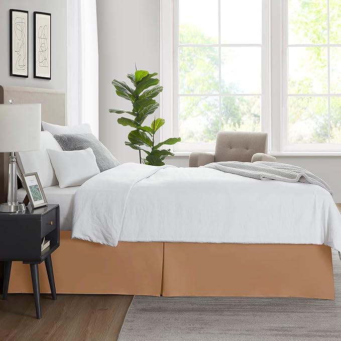 Nestl Light Brown Bed Skirt Queen Size - Queen Bed Skirt 14 Inch Drop - Brushed Microfiber Bed Skirts - Hotel Quality Pleated Bed Skirt - Shrinkage & Fade Resistant