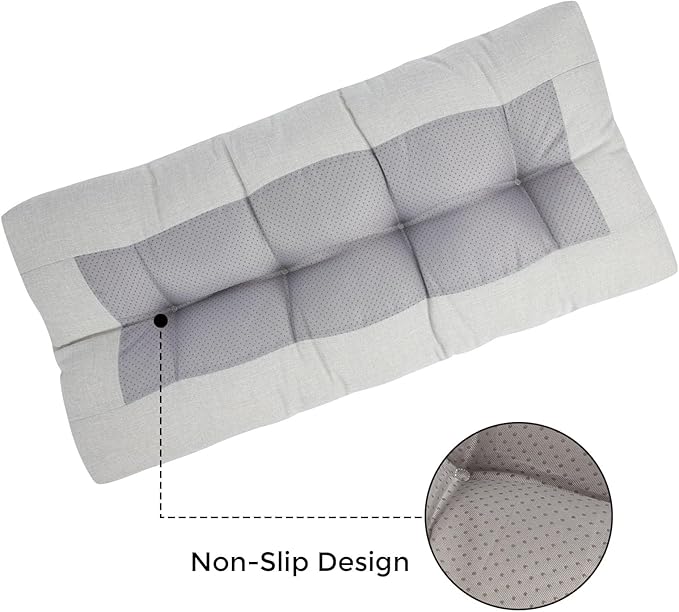 FUNHOME Outdoor Bench Cushion 45 x18 inch with Non-Slip Grips,Water Resistant Porch Swing Cushion,Bench Pillow Pads,Tufted Cushions for Patio Garden Furniture,45" Seat Cushions(White Gray)