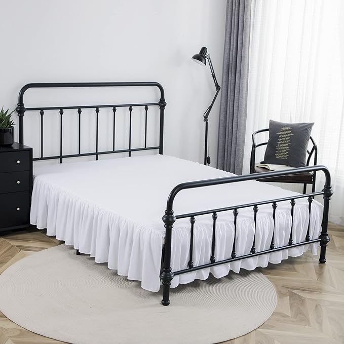 Bed Skirt Full Size Ruffled Bed Skirts with Split Corners, 14 Inch Drop Dust Ruffle Bed Skirt with Platform, White