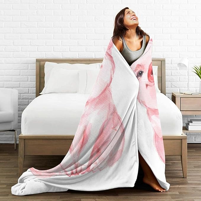 HGOD DESIGNS Lovely Pink Pig Watercolor Blanket, Super Soft Pig Throw Blanket 40"x50" Blanket for Bed Couch Chair Fall Winter Camping Living Room Office