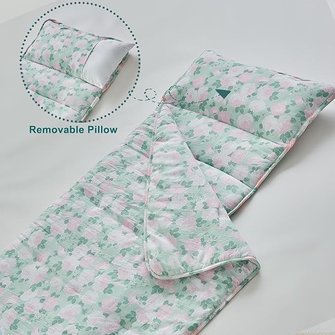 Toddler Nap Mat with Removable Pillow,Ultra Soft Slumber Bags for Girls,Kids Sleeping Bags with Roll Up Design, Perfect for Preschool,Daycare,Kindergarten